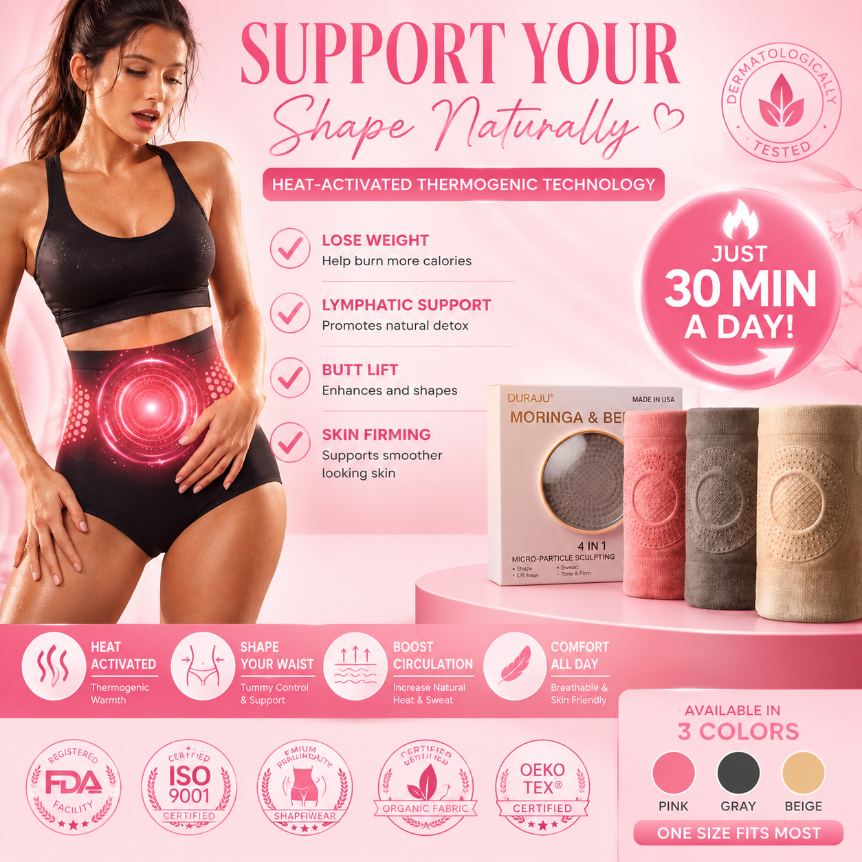 Thermogenic Tummy Control Shorts – 30‑min daily wear, activates warmth & boosts circulation. Supports firmer, smoother contour. No gym needed.
