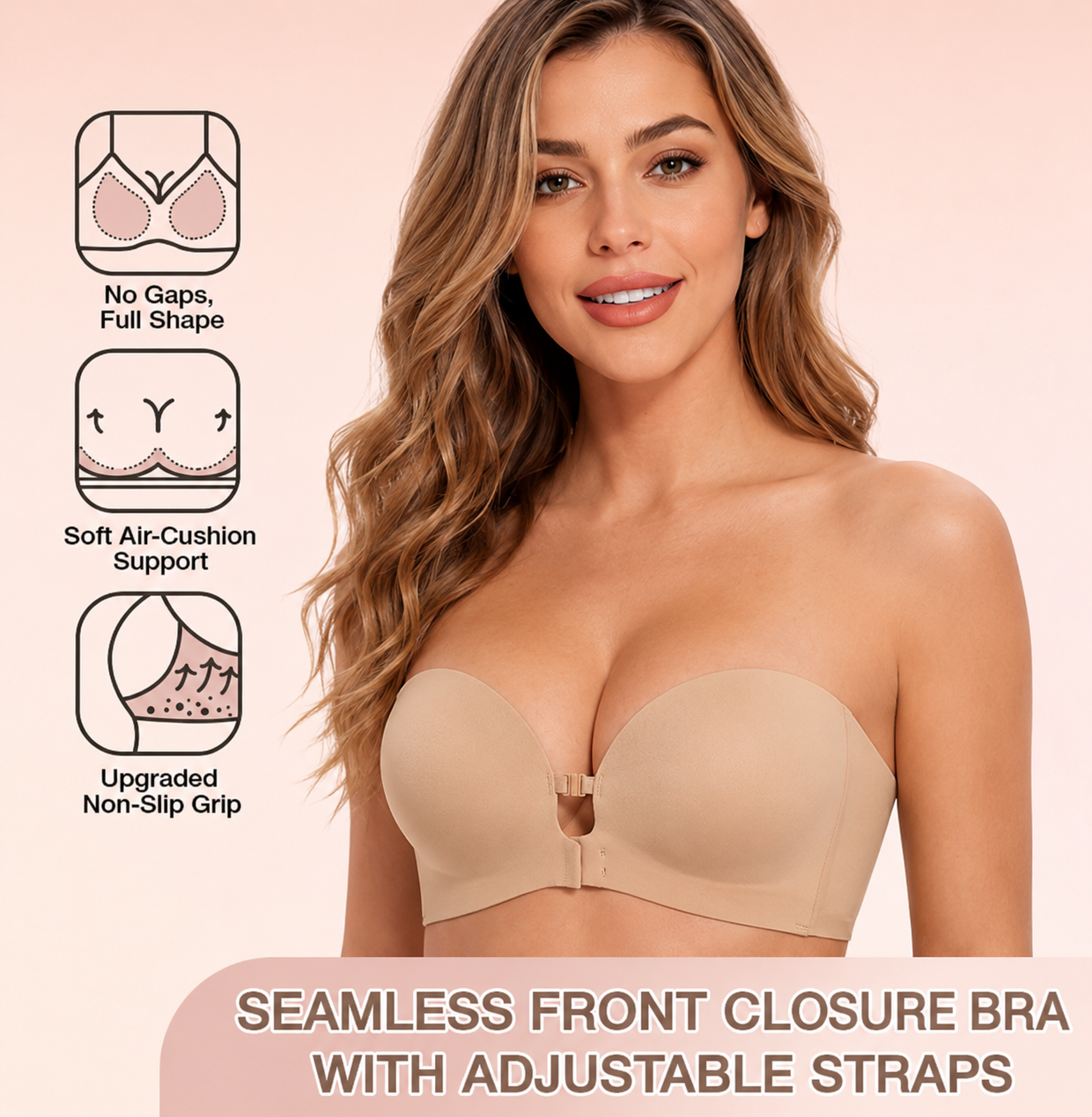 Seamless Front Closure Bra With Adjustable Straps