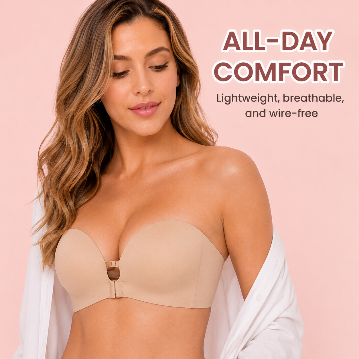 Seamless Front Closure Bra With Adjustable Straps
